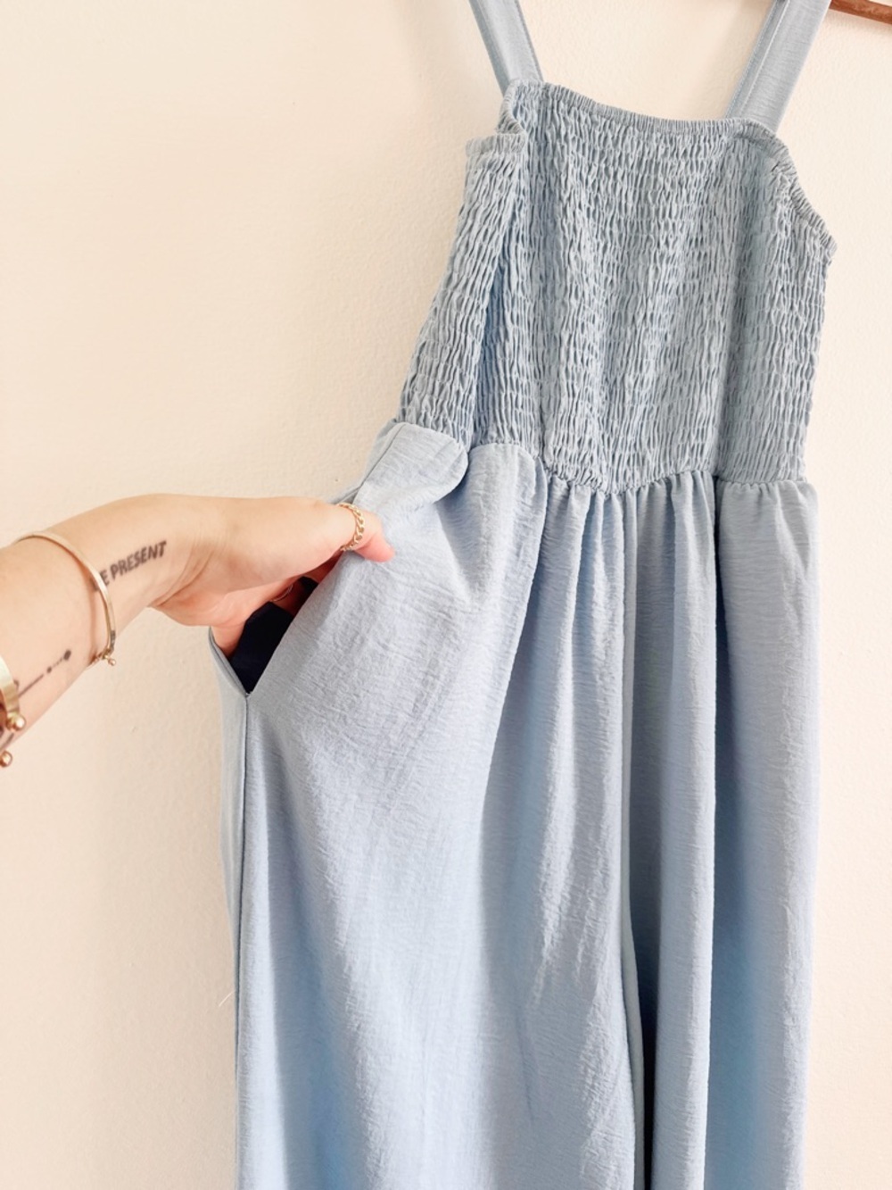 Dokotoo Light Blue Smocked Bodice Wide-Leg Jumpsuit small - Picture 3 of 7